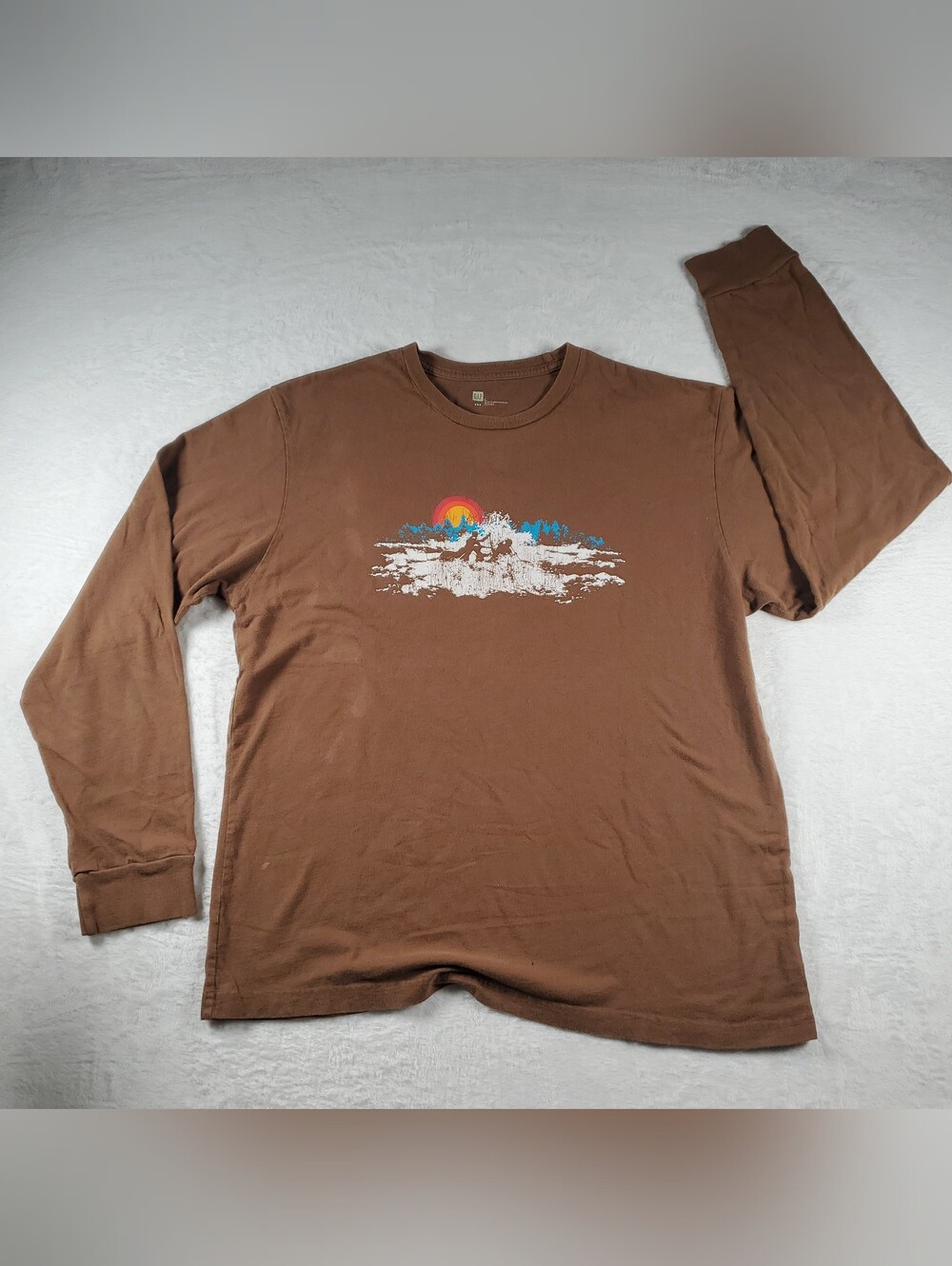 Vintage Gap Y2k White Water Rafting Long Sleeve Brown T-shirt Large READ